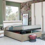 Letto matrimoniale Loriana in legno contenitore grigio e bianco frassinato