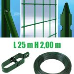 Recinzione Completa 25mt Lineari Rete Metallica Plastificata (Rete H200 cm) (Maglia:mm75x50) Con Paletti Posti Nel Cemento