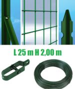 Recinzione Completa 25mt Lineari Rete Metallica Plastificata (Rete H200 cm) (Maglia:mm75x50) Con Paletti Posti Nel Cemento