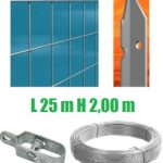 Recinzione Completa 25mt Lineari Rete Metallica Zincata (Rete H200 cm) (Maglia:mm75x50) Con Paletti Nel Cemento