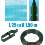 Recinzione Completa Eco 25mt Lineari Rete Metallica Zincata (Rete H150 cm) (Maglia:mm50x75) Con Paletti Plastificati Nel Cemento