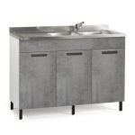 Sottolavello 120 cm con 3 ante cemento con lavello