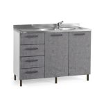 Sottolavello con cassettiera 120 cemento sinistro con lavello