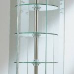 VETRINA DA BANCO ESAGONALE diametro36 x h.70 cm CRISTALLI TEMPERATI RIPIANI GIREVOLI-2 FARETTI ALOGENI- BASE A SPECCHIO