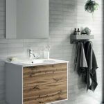 Composizione 4 Pz Arredo Bagno Modello Step Colore Bianco/SHL Base L100cm Colore Rovere Cenere