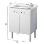 Mobile Lavanderia Due Ante Con Vaschetta e Asse di Lavaggio In Resina Colore Bianco 50x60x85 cm