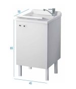 Mobile Lavanderia Una Anta Con Vaschetta e Asse di Lavaggio In Resina Colore Bianco 60x60x85 cm