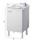 Mobile Lavanderia Una Anta Con Vaschetta e Asse di Lavaggio In Resina Colore Bianco 60x60x85 cm - immagine 2