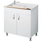 Mobile Lavatoio A Due Ante Con Vasca in Termoformatura 50x80x85cm Colore Bianco
