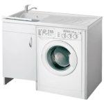 Mobile Lavatoio Coprilavatrice Una Anta 109x60x89 cm Colore Bianco vaschetta a destra