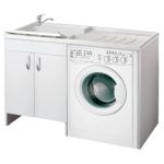 Mobile Lavatoio Coprilavatrice Due Ante 124x60x89 cm Colore Bianco vaschetta a sinistra