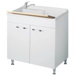 Mobile Lavanderia Due Ante Con Vaschetta 80x50x85 cm Colore Bianco con cestello