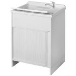 Mobile Lavanderia Con Vaschetta Chiusura a Serrandina Colore Bianco 60x60x85cm Adatto Per Esterni