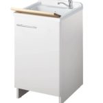 Mobile Lavanderia Con Vaschetta Integrata Possibilità di Cestello Scorrevole Colore Bianco 45x60xh85cm