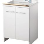 Mobile Lavanderia A Due Ante Con Vaschetta Integrata Colore Bianco 50x50x85cm