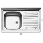 Lavello da Cucina In Acciaio Inox completo di Sifone e Pileta 50x80 cm vaschetta a sinistra