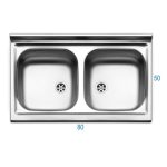 Lavello da Cucina In Acciaio Inox Doppia Vasca completo di Sifone e Pileta 50x80 cm