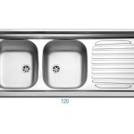 Lavello da Cucina In Acciaio Inox Con Doppia Vasca e Gocciolatoio 120 x 50 cm gocciolatoio a destra