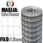 25mt- Rotolo Rete Metallica Zincata Elettrosaldata- Maglia: mm50x75 - H 125 cm