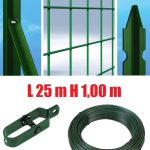 Recinzione Completa 25mt Lineari Rete Metallica Plastificata (Rete H100 cm) (Maglia:mm75x50) Con Paletti Posti Nel Cemento