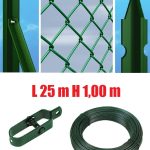 Recinzione Completa 25mt Lineari Rete Metallica Plastificata (Rete H100 cm) (Maglia:mm50x50) Con Paletti Posti Nel Cemento