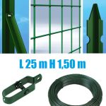 Recinzione Completa 25mt Lineari Rete Metallica Plastificata (Rete H150 cm) (Maglia:mm75x50) Con Paletti Posti Nel Cemento