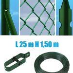 Recinzione Completa 25mt Lineari Rete Metallica Plastificata (Rete H150 cm) (Maglia:mm50x50) Con Paletti Posti Nel Cemento