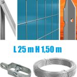 Recinzione Completa 25mt Lineari Rete Metallica Zincata (Rete H150 cm) (Maglia:mm75x50) Con Paletti Posti Nel Cemento