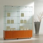 Vetrina con Mobile Cristalli Temperati 157x40xh180 cm Made in Italy Colore Grigio