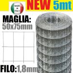 5mt- Rotolo Rete Metallica Zincata Elettrosaldata- Maglia: mm50x75 - H 150 cm