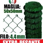 25mt-Rotolo Rete Metallica Zincata Plastificata "Maglia Sciolta"-Tipo Extra-Pesante Sport - H 200 cm