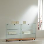 Banco Vendita Vetrina Cristalli Temperati 5mm 157x40xh90 OF1690 Made in Italy Colore Ciliegio