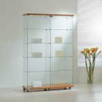 Vetrina Cristalli Temperati con Faretti 117x40x181cm LL OF1218L Made in Italy Colore Grigio