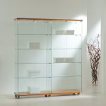 Vetrina Cristalli Temperati con Faretti 157x40x181cm LL OF1618L Made in Italy Colore Wengè