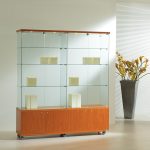 Vetrina Cristalli Temperati con Mobile e Faretti 157x40x181cm LL OF1618LM Made in Italy Colore Grigio