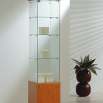 Vetrina Cristalli Temperati con Mobile e Faretti 40x40x181cm LL OF4/18LM Made in Italy Colore Ciliegio