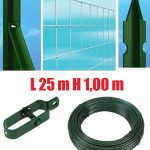 Recinzione Completa Eco 25mt Lineari Rete Metallica Zincata (Rete H100 cm) (Maglia:mm50x75) Con Paletti Plastificati Posti Nel Cemento