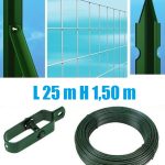 Recinzione Completa Eco 25mt Lineari Rete Metallica Zincata (Rete H150 cm) (Maglia:mm50x75) Con Paletti Plastificati Posti Nel Cemento