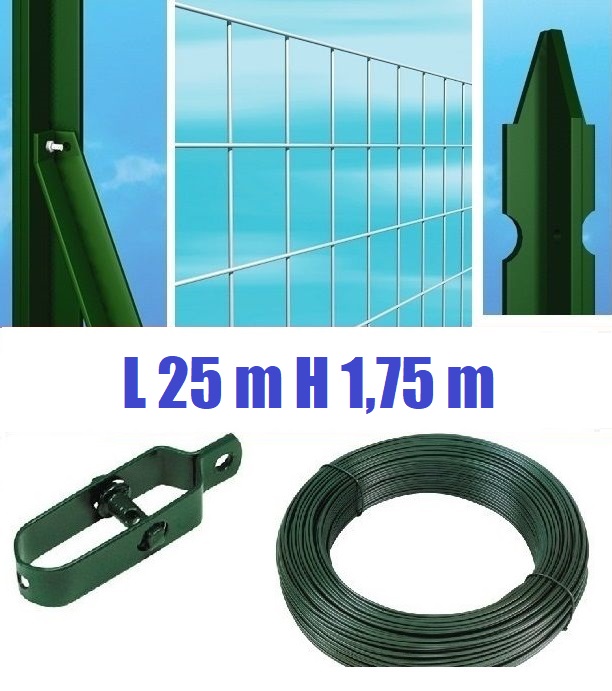 zoom_5806-0-5d07aae7.jpg Recinzione Completa Eco 25mt Lineari Rete Metallica Zincata (Rete H175 cm) (Maglia:mm50x75) Con Paletti Plastificati Posti Nel Cemento - immagine 1