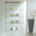 Vetrina Angolare Cristalli Temperati con Faretti 68x68x181cm LL OF718L Made in Italy Colore Ciliegio