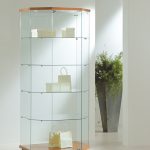 Vetrina Trapezoidale Cristalli Temperati con Faretti 80x60/40x181cm LL OF818LT Made in Italy Colore Ciliegio
