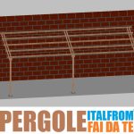 Pergola Da Giardino Addossata In Legno Di Pino Impregnato - Mt 3 X 8 X 2,5h - Con Supporti A Tassellare