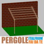 Pergola Da Giardino Addossata In Legno Di Pino Impregnato - Mt 4 X 4 X 2,5h - Con Supporti Ad Interrare