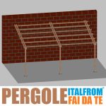 Pergola Da Giardino Addossata In Legno Di Pino Impregnato - Mt 4 X 6 X 2,5h - Con Supporti A Tassellare