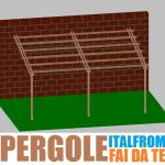Pergola Da Giardino Addossata In Legno Di Pino Impregnato - Mt 4 X 6 X 2,5h - Con Supporti Ad Interrare