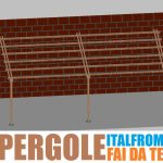 Pergola Da Giardino Addossata In Legno Di Pino Impregnato - Mt 4 X 8 X 2,5h - Con Supporti A Tassellare