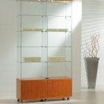 Vetrina Cristalli Temperati con Mobile e Faretti 117x40x220cm LL OF1222M Made in Italy Colore Wengè