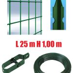 Recinzione Completa25mt Lineari Rete Metallica Plastificata (Rete H100 cm) (Maglia:mm75x50) Con Paletti Nel Cemento