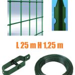 Recinzione Completa 25mt Lineari Rete Metallica Plastificata (Rete H125 cm) (Maglia:mm75x50) Con Paletti Nel Cemento