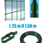Recinzione Completa 25mt Lineari Rete Metallica Plastificata (Rete H150 cm) (Maglia:mm75x50) Con Paletti Nel Cemento